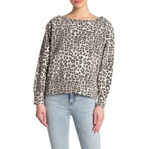NEW Good American Leopard Print Boatneck Sweatshirt Size 2/M Gray Cheetah Knit